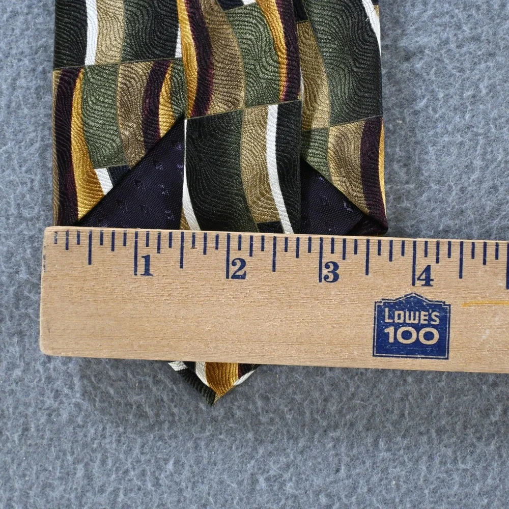 Stonehenge Mens Cocktail Collection Scotch Silk Tie OS Green Gold Abstract 90s
